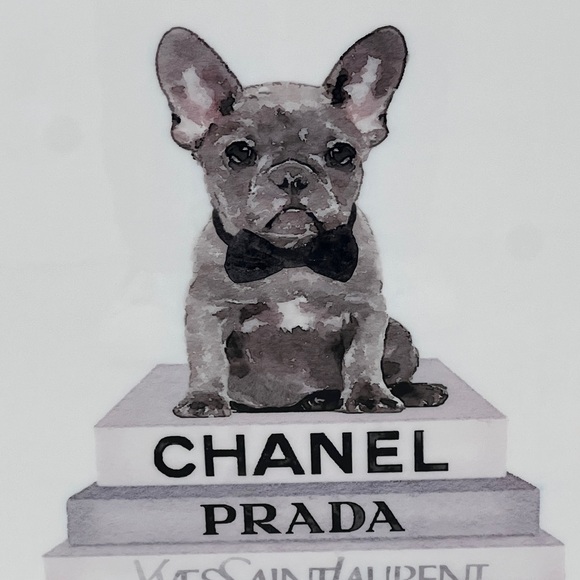 NEW Frenchie on a Stack of Luxury Designer Books Framed Canvas Art 16x20 - Picture 2 of 9
